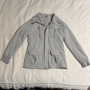 Roxy Womens Gray Heathered Zip Up Funnel Neck Utility Jacket Sweatshirt Large